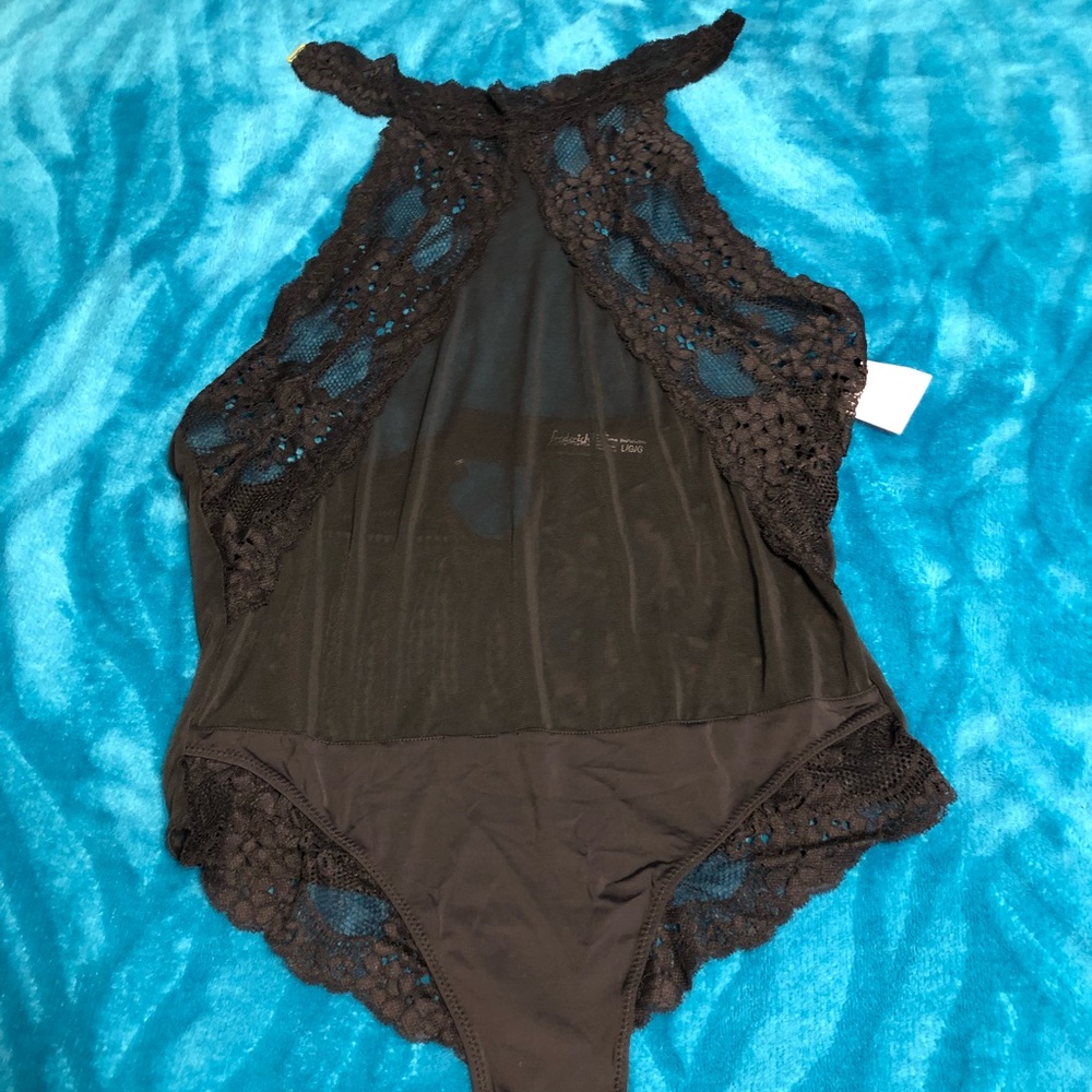 Fredricks lingerie. Black teddy with lace. NWT.